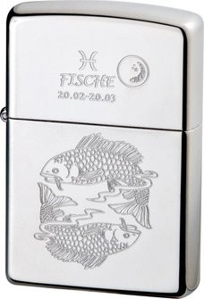 ZIPPO chrom poliert Fische Ha in kleiner Holzbox - 1