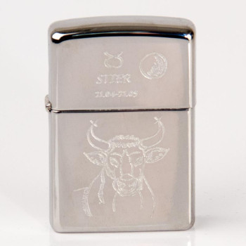 ZIPPO chrom poliert Stier Ha in kleiner Holzbox - 1